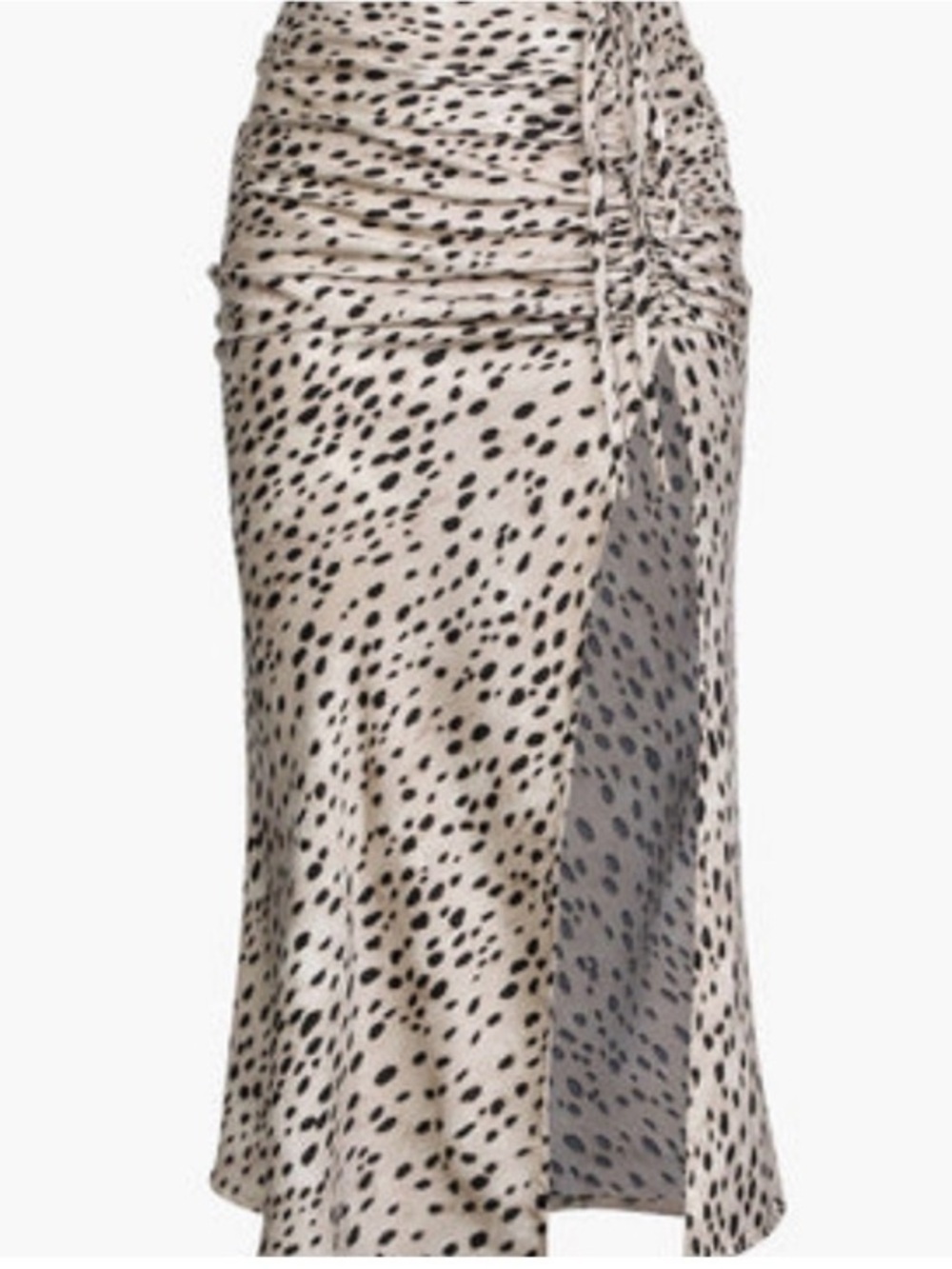 Micas Satin Animal Print Ruched‎ Midi Skirt Cream Black Slip Skirt Size Large